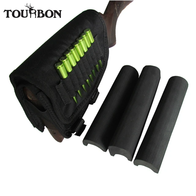 Tourbon Rifle Cheek Rest Pad Shooting Buttstock Cartridges Holder w/ 3