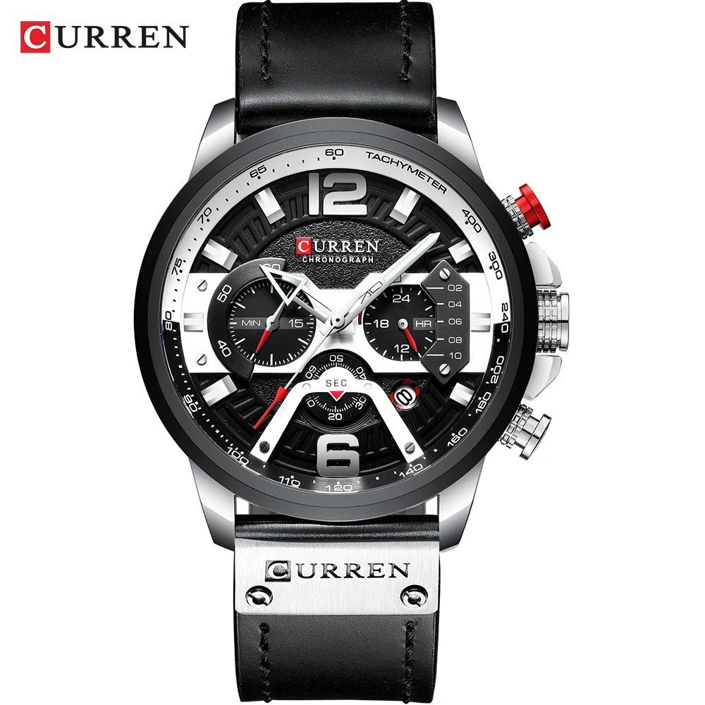 CURREN Sports Wrist Watch Men Luxury Waterproof Relogio Masculino Fashion Brand Military Men's Wristwatch Quartz Black White