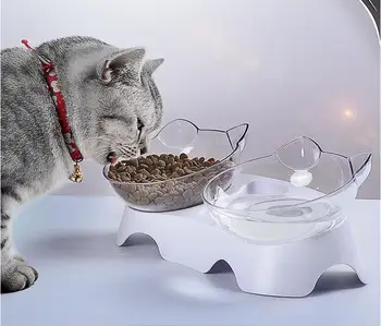 

Cat Ears Shaped Pet Cats Transparent Bowl With Holder Anti-slip Cat Food Dish Pet Feeder Water Bowl For Cats Supplies