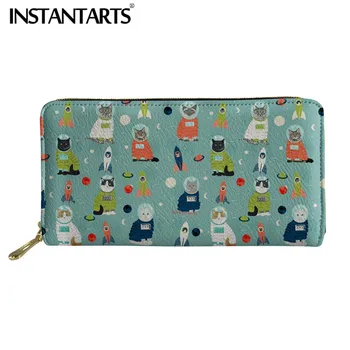 

INSTANTARTS 3D Space Cat Print Fashion Luxury Design Women Long Wallet Card Holder Waterproof Leather PU Clutch Wallet Best Gift