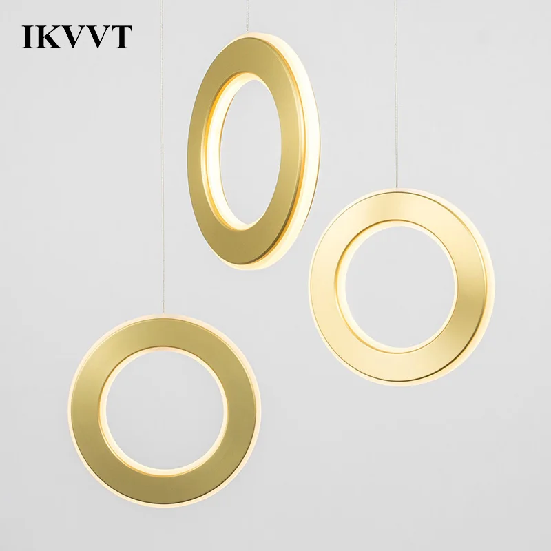 

IKVVT Ring Pendant Lamp 10-15square Meters Dining Room Parlor Master Bedroom Soft Light Aluminum Plated Modern LED Bulbs