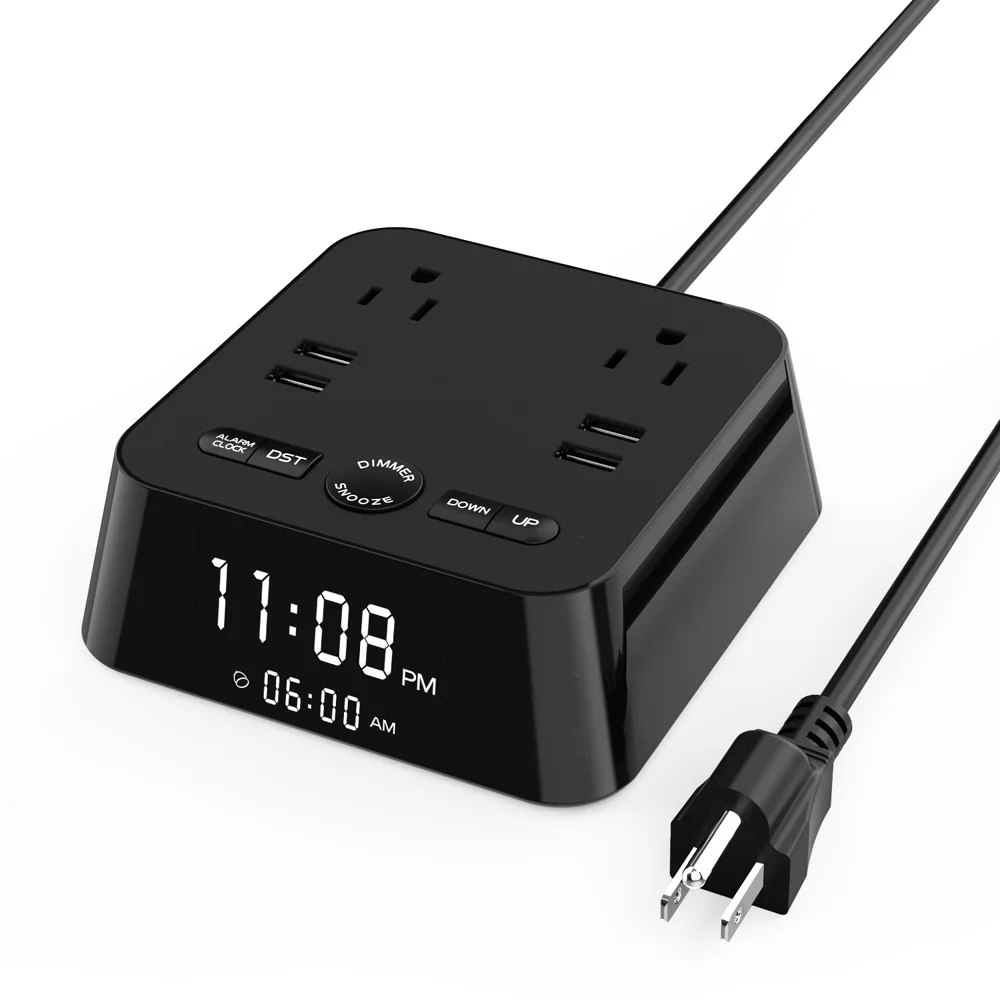

1.8M Power Extension Cord Socket with 4 USB Power Strip 2 Outlets Adapter Alarm Clock Charger