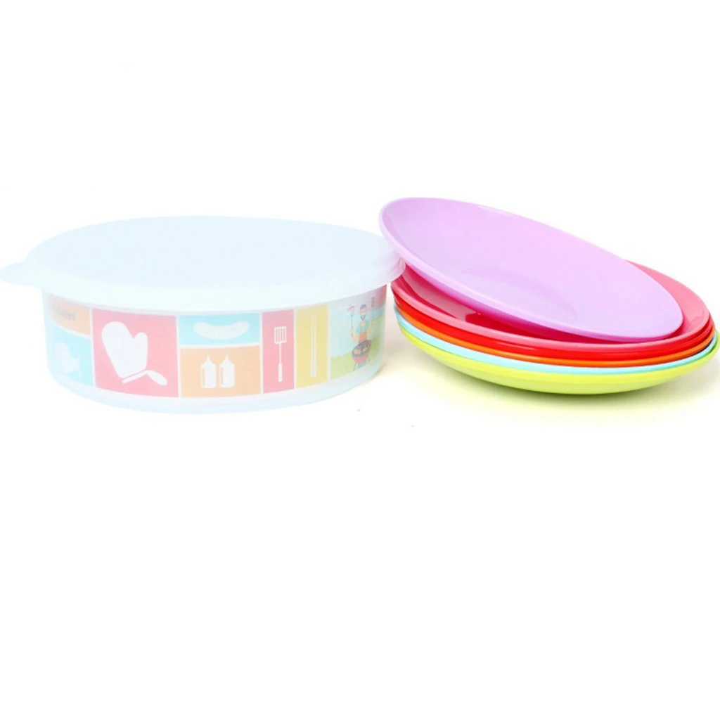 6Pcs Outdoor Camping Cooking Picnic Dishes Round Portable Stackable Plates 6.5inch for Travel Camping Picnic BBQ Fishing