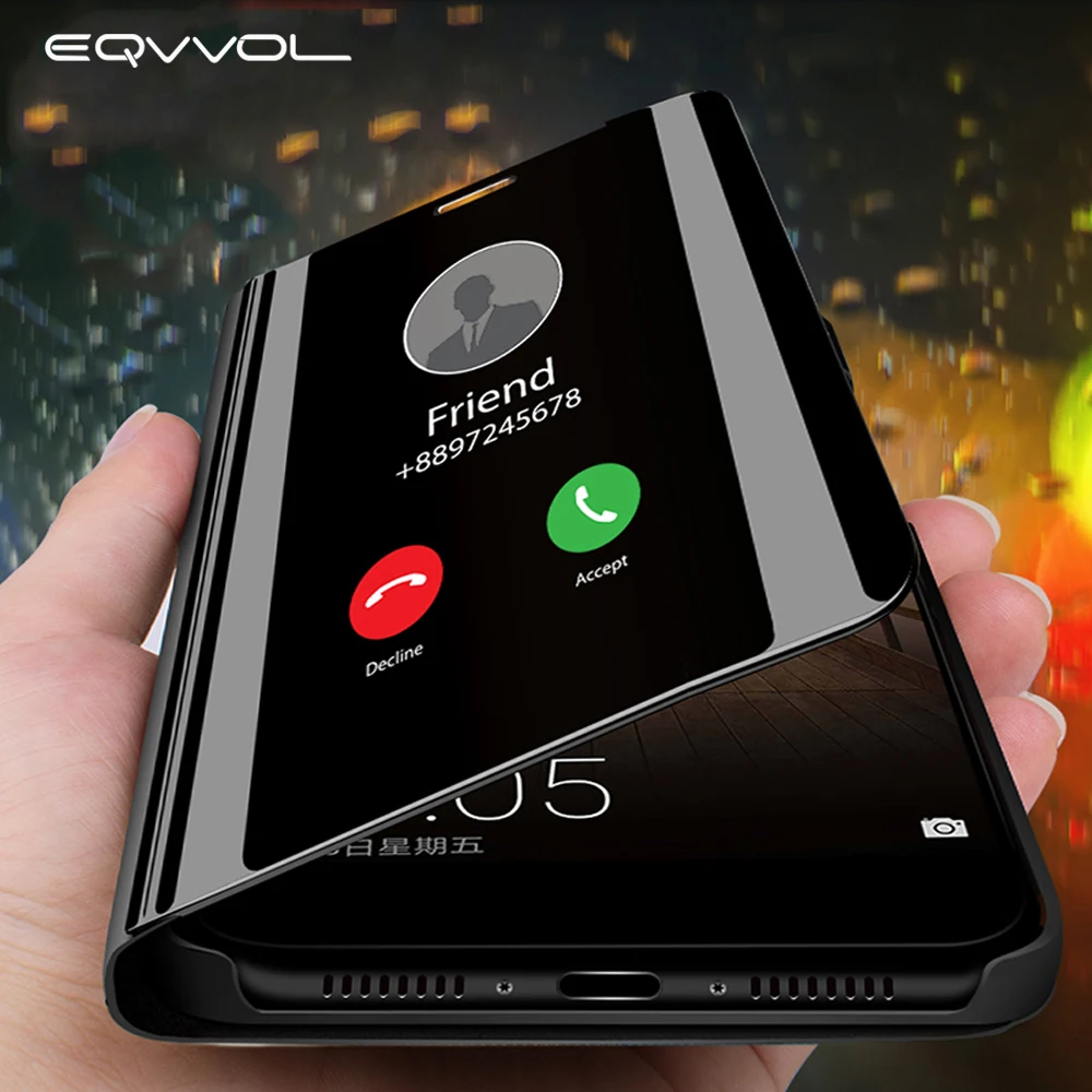 

Eqvvol Fashion Clear View Smart Mirror Phone Case For Huawei P20 Pro P10 P9 P8 Lite Cases Flip Stand Leather Phone Cover Coque