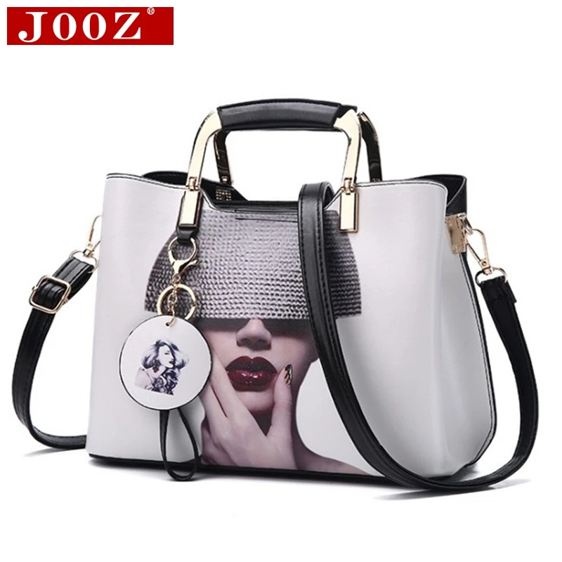 

JOOZ New Arrival Character pattern women Handbags Ladies PU Leather Cartoon Printed trunk tote bag femme Shoulder Bags