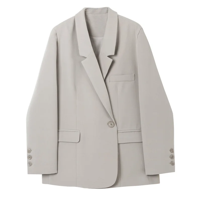 Women's Suit 2019 Spring Tonal Wide Shoulder Big Suit Jacket for Women Notched  Single Button Jackets and Coats Clothes Women