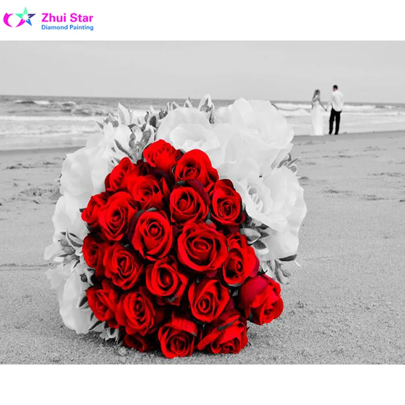 

New 5D Diy diamond painting kit 3D cross stitch Full Round Diamond embroidery Diamond Mosaic Home Wall Beach Rose Lovers