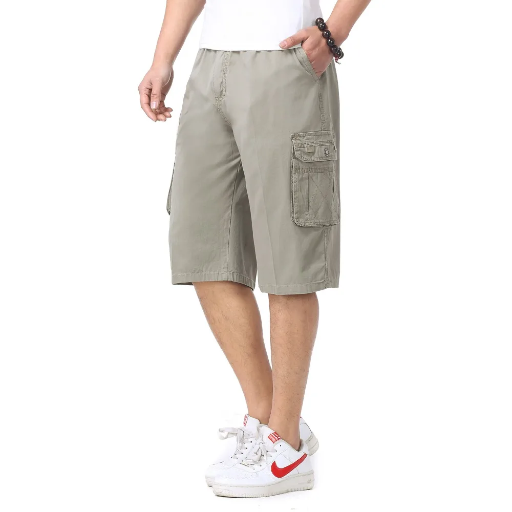 

Summer Man Casual Knee Length Short Male Elastic Waist Basic Bottoms Beige Black Gray Yellow Cotton Shorts Men Side Pockets Wear