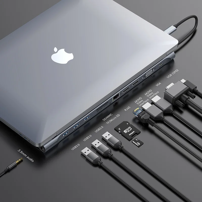 Najtaniej Baseus 11 w 1 HUB wielu HUB USB C do hdmi vga USB HUB 3.0 RJ45 Audio 3.5mm adapter do macbooka typu C HUB akcesoria komputerowe
