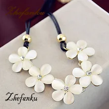 FreeShipping Chic Korean Luxury Elegant Women Leather Opal Flowers Necklace Sparking Crystal Pendant Necklace Fashion Jewelry