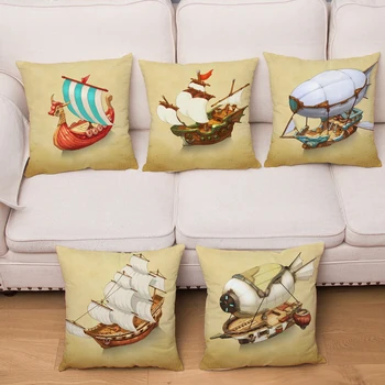 

Cartoon Pirate Ship Print Cushion Cover Decor Ocean Boat Short Plush Cotton 45*45cm Pillow Pillow Case for Sofa Home Living Room