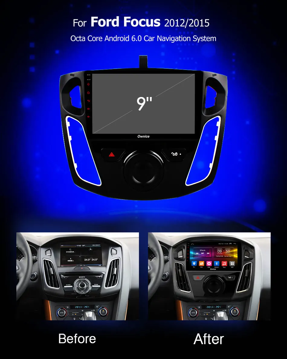 Perfect Octa 8 Core 9" IPS Android 9.0 Car Radio Player GPS Navi for Ford Focus 3 2012 2013 2014 2015 4G RAM+32G ROM ADAS DSP CarPlay 1