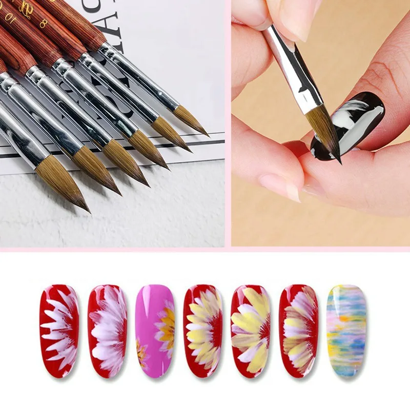 1PC Sable Acrylic Nail Art Brush No. 2/4/6/8/10/12/14/16/18/20 UV Gel Carving Pen Brush Liquid Powder DIY Nail Drawing