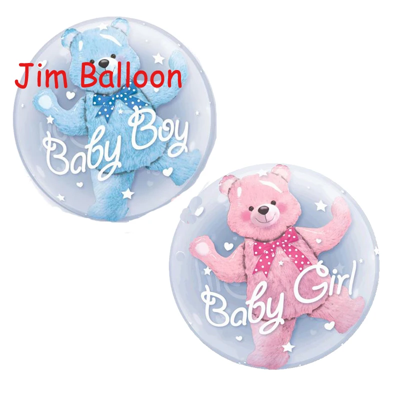 

22 inch Pink Blue Bear Bubble Foil Balloon Carton Bear Ball in Ball Balloon Baby Birthday Party Supplies Kids Toys