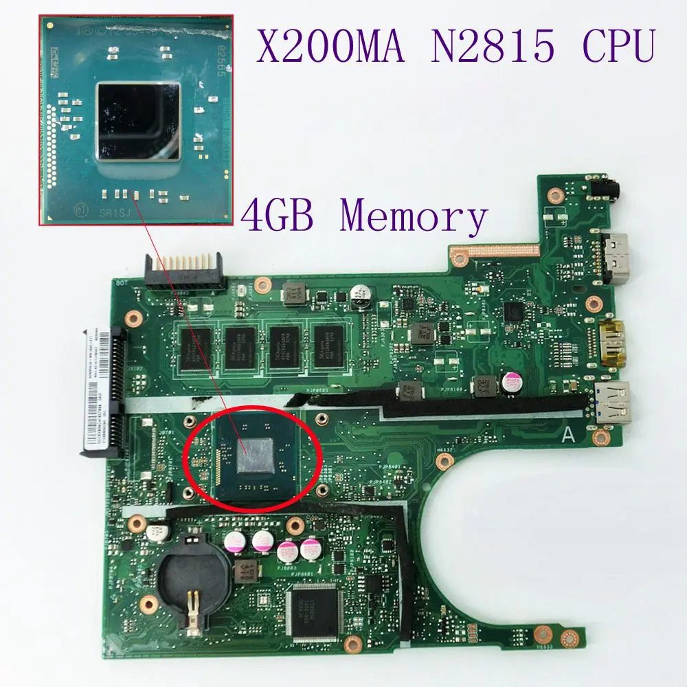 X200MA Motherboard REV2.1 On Board N2815 CPU 4GB Memory DDR3 For ASUS X200MA K200MA F200M Laptop  mainboard 60NB04UO 100% tested