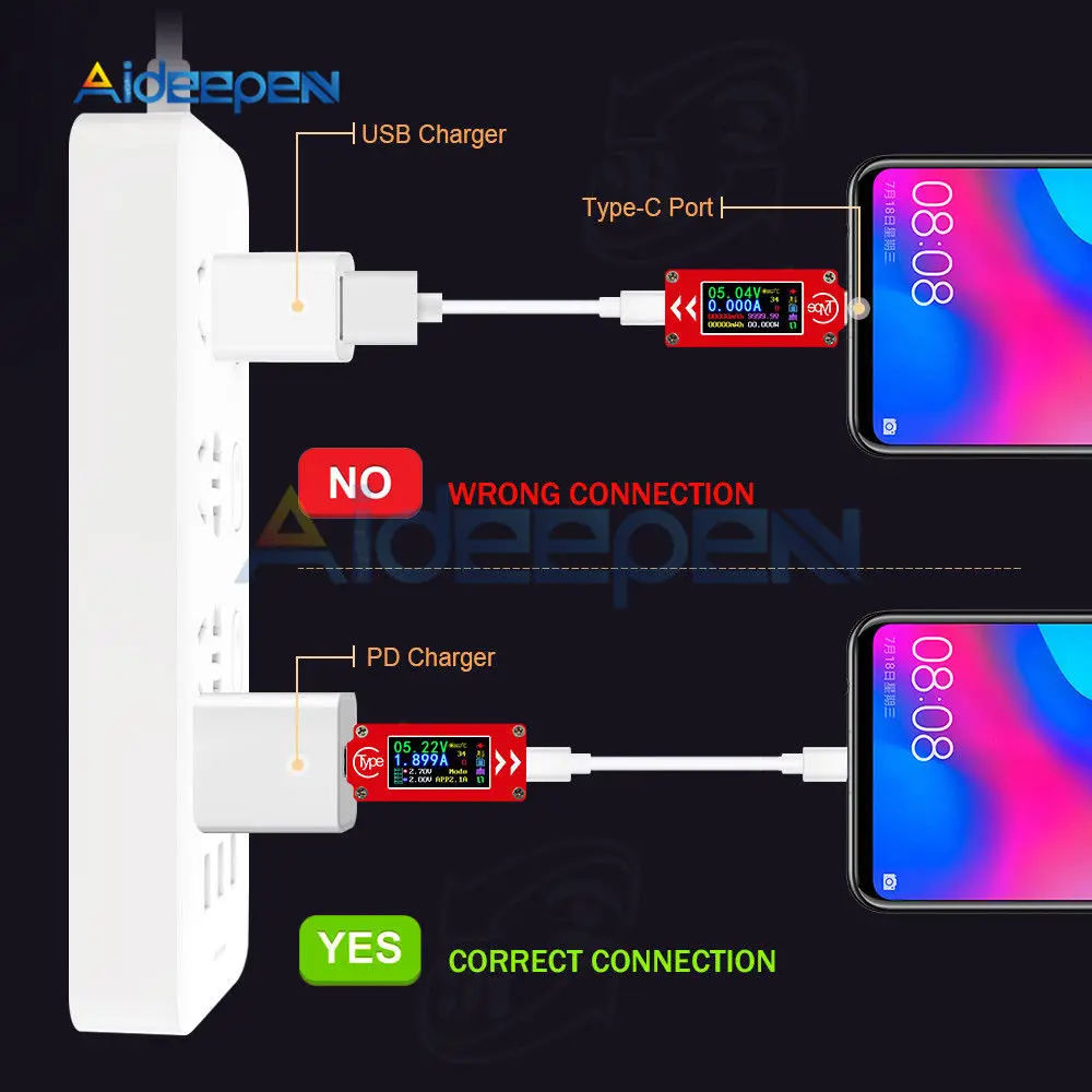 TC64 тип-c цветной ЖК-дисплей USB Вольтметр Амперметр Напряжение измеритель тока мультиметр батарея PD Зарядка банк питания USB Тестер