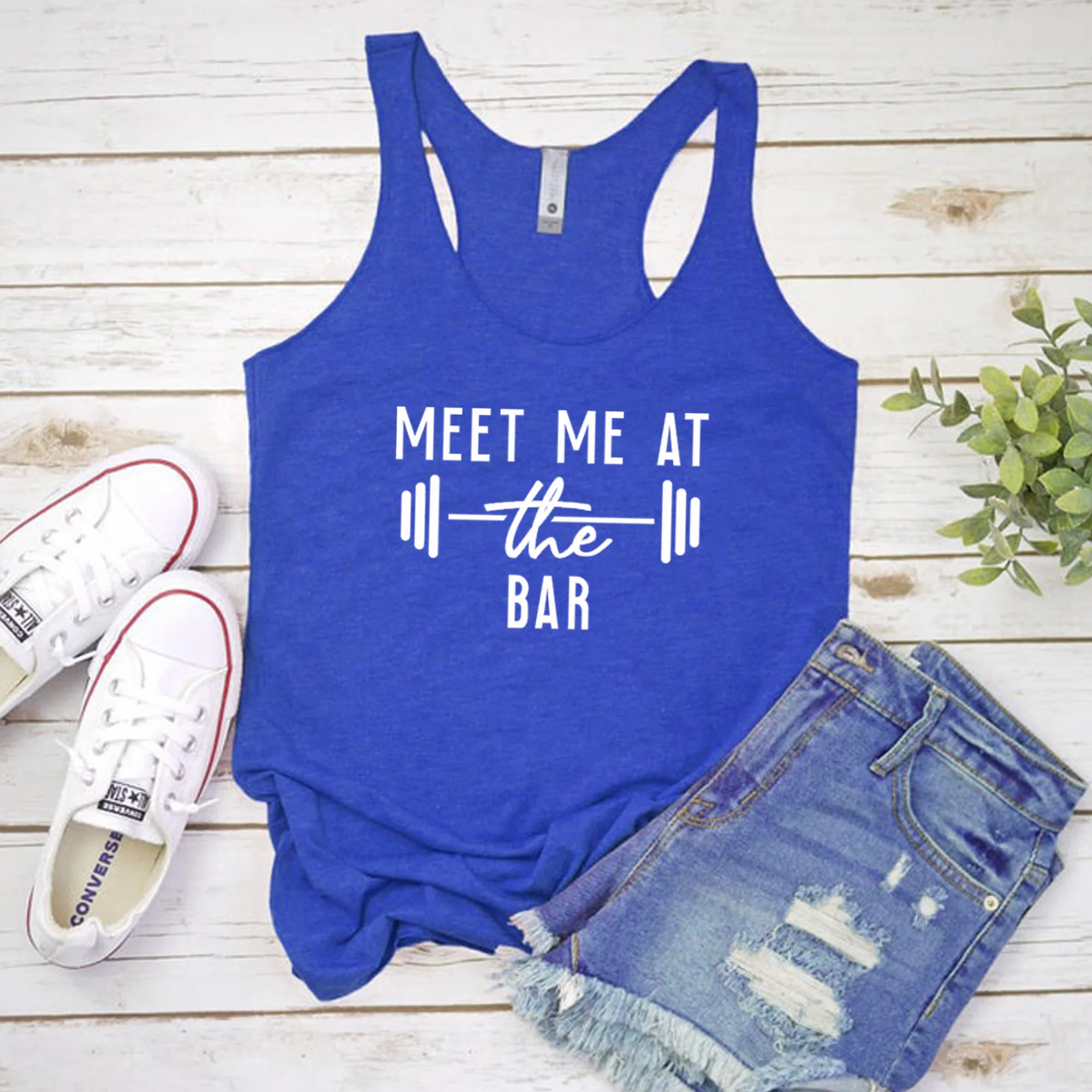 

Vest Meet Me At The Bar Tank Tops Women's Racerback Motivational Gym Lifting Tanks Fashion Graphic Funny Exercise Workout Shirt