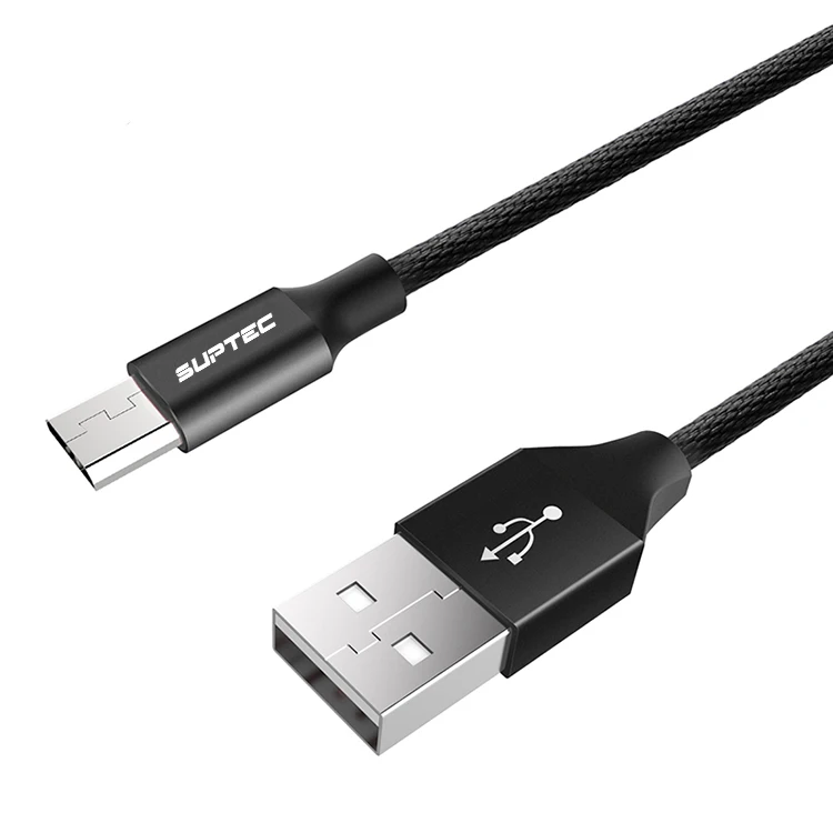 SUPTEC зарядный кабель в нейлоновый оплетке с разъемом Micro USB универсальный кабель для быстрой зарядки и передачи данных для samsung Galaxy S7 S6 S5 Xiaomi Huawei Android телефон 2 м - Цвет: Black