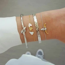 4 шт./компл. в богемном стиле, в виде Головы Быка узлом в форме сердца цепи открытие многослойный серебряный браслет набор Для женщин ювелирные изделия аксессуары