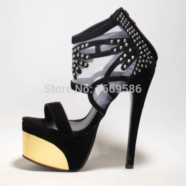 Shoesofdream 2015 Лето Черный Круглый Заклепки Повседневная Открытый Toe Zip Основные