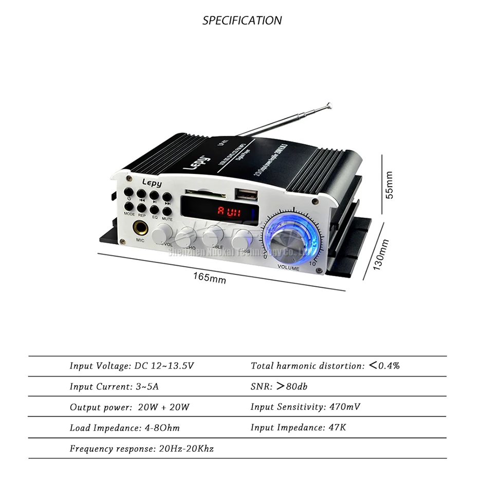 LP-K1 Lepy автомобиля Мощность усилитель цифровой плеер 2CH 20 Вт RMS MMC/USB/MP3/DVD/CD SD карты Hi-Fi стерео аудио динамик для караоке FM радио