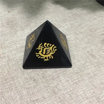 

Fengshui black obsidian pyramid Four god beast guardian tower for home decoration wholesale