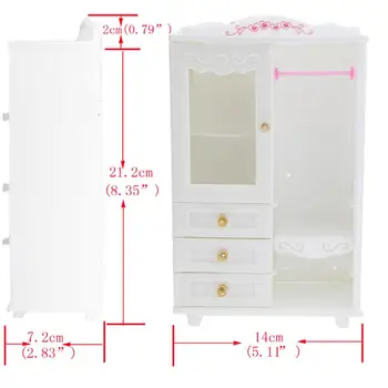 

Mini 1:6 Plastic Dollhouse Furniture White Wardrobe Movable Drawer Play House Bedroom Accessories For Barbie Doll Best Toy