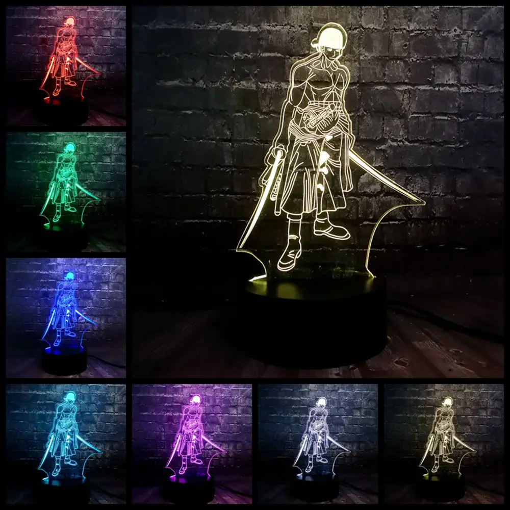 Прямая поставка 3D японский аниме мультфильм Узумаки Наруто серия Луффи светодиодный 7 цветов Изменение мини USB Лава ночной Светильник настроение игрушка в подарок - Испускаемый цвет: Roronoa Zoro