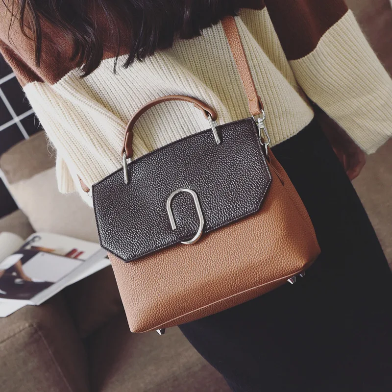 

Women Bags New Winter Embossed Leather Handbags Small Square Package Fashion Trend Hit Color Shoulder Bag Handbag