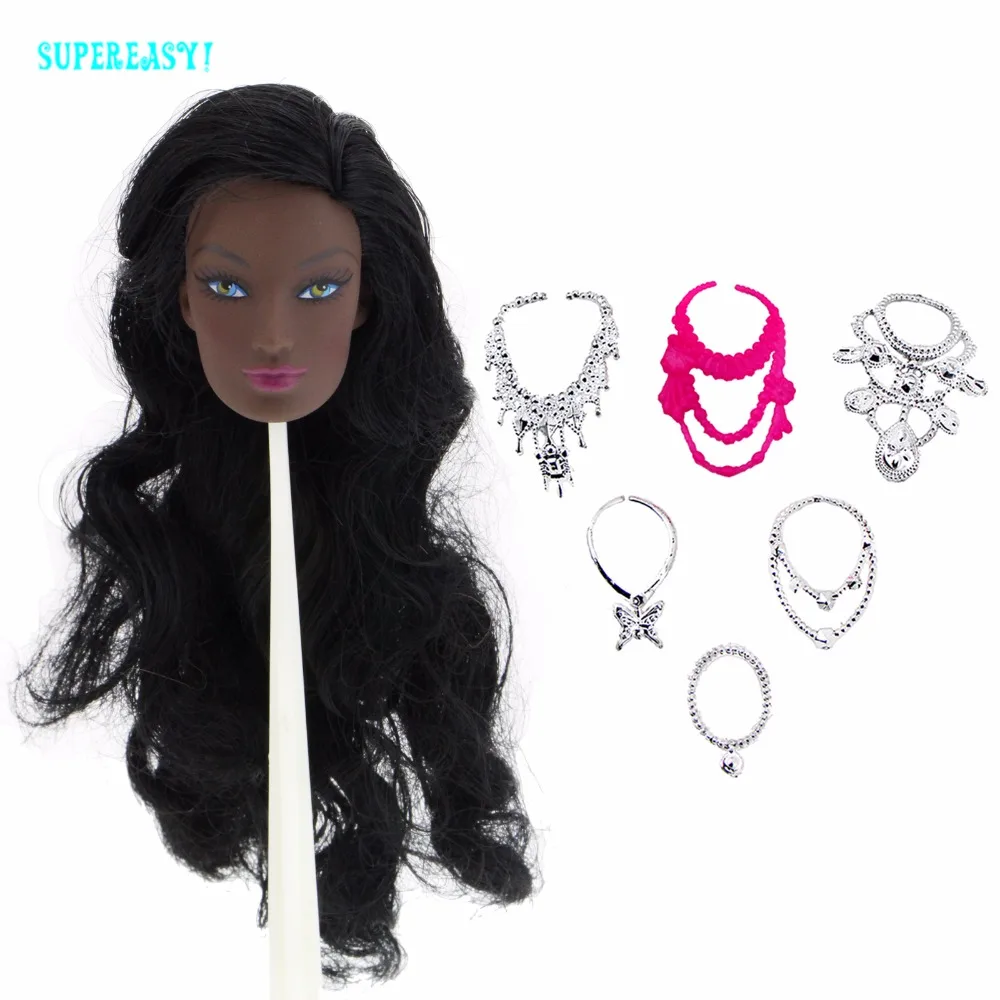 

Limited Edition Collection 1x Doll Head Black Skin With Black Curly Hair + Random 6x Plastic Necklaces Accessories For 1/6 Doll