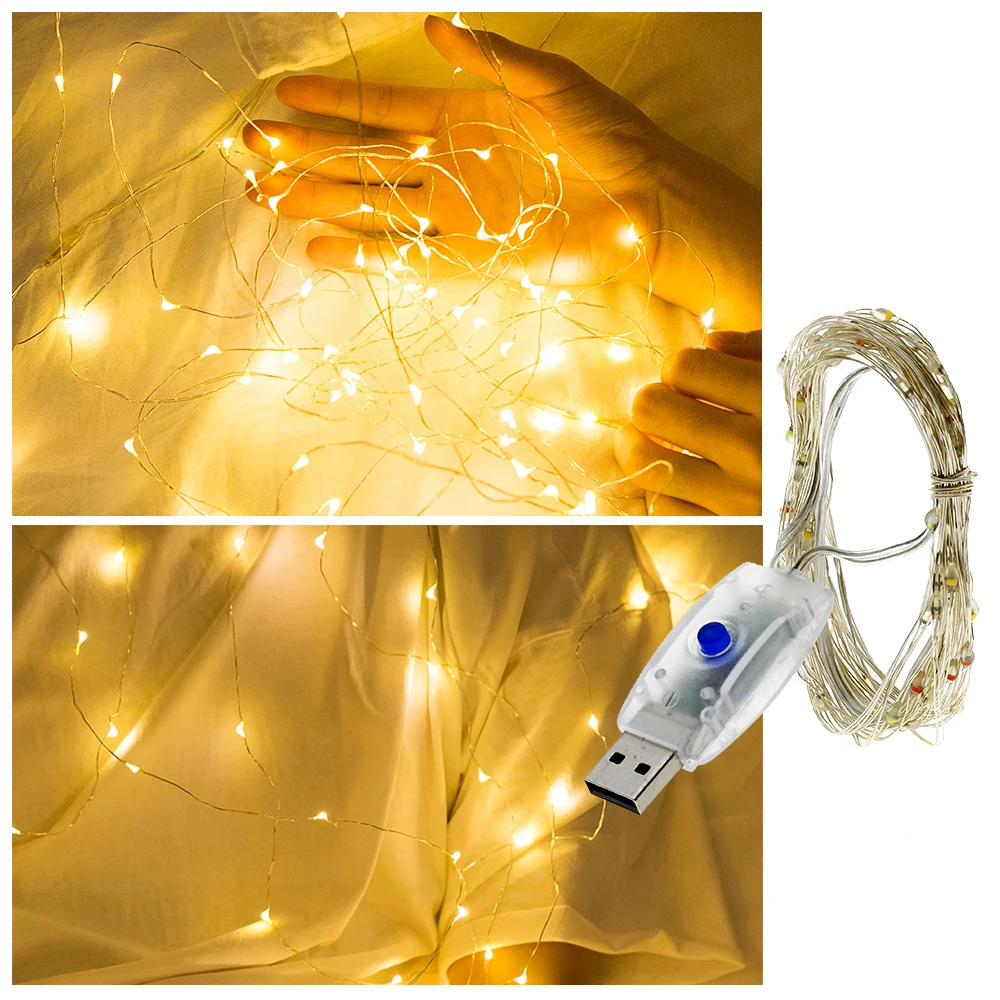 USB LED String Lights Colorful New Year Garland Copper Wire String Fairy Light for Indoor Outdoor Wedding Christmas Decoration