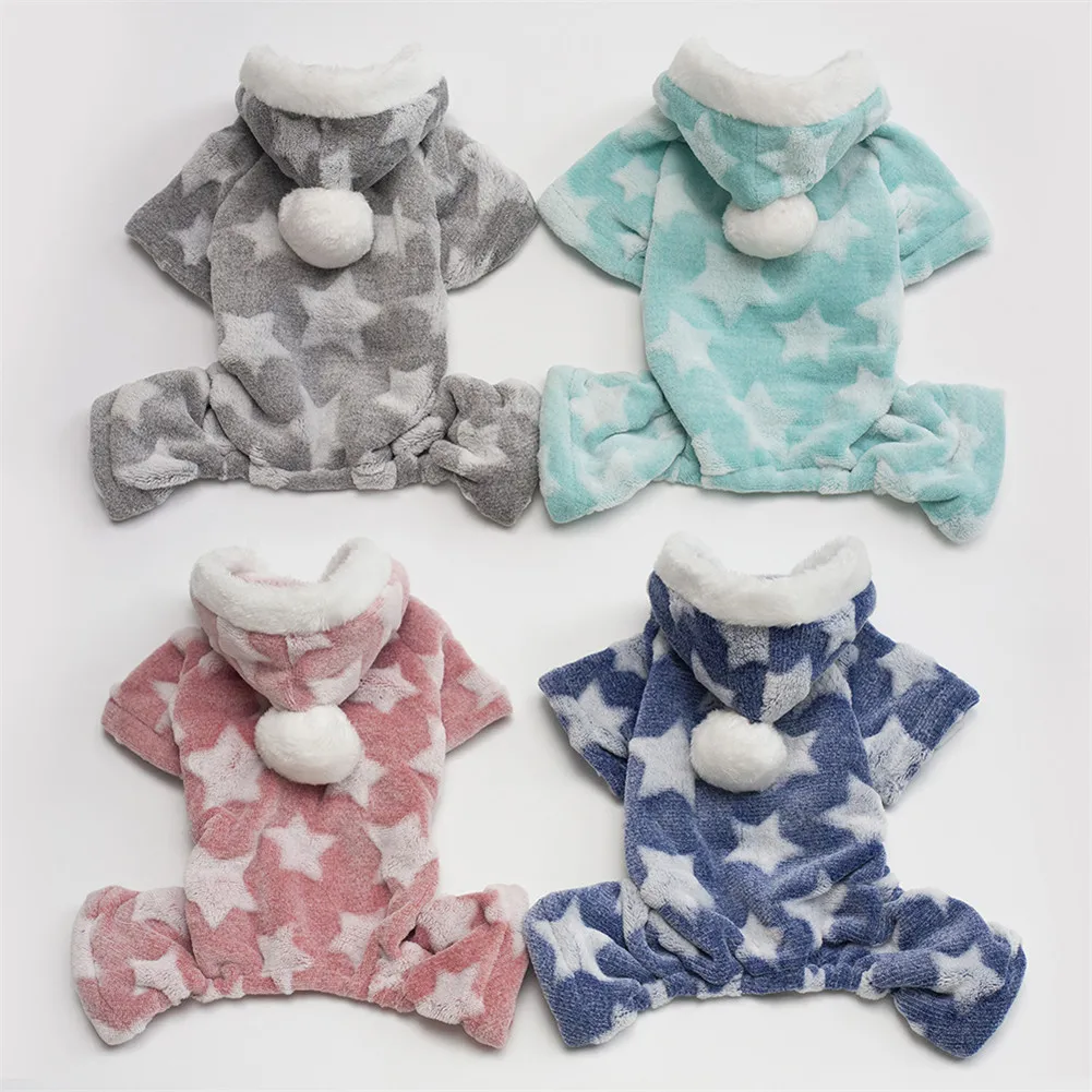 Warm Soft Fleece Pet Dog Cat Clothes Star Print Puppy Dog Costumes Winter Clothing For Small Medium Dogs Chihuahua Yorkie Outfit