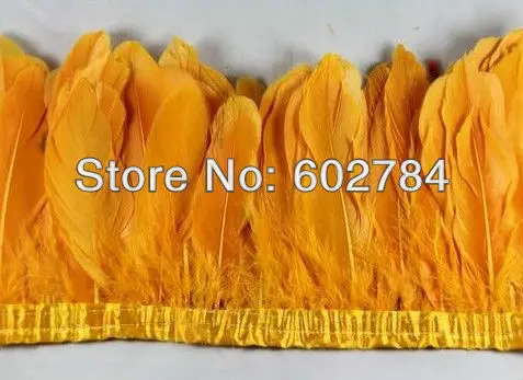 

Free Shipping 2meters 4-6" yellow gold geese feather trim / trimming / fringe dyed goose feather ribbon Duck feather fringe