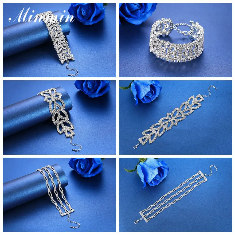 

Minmin Elegant Silver Color Wedding Bracelets for Brides Luxury Flower Crystal Bracelets Fashion Party Prom Jewelry Female SL330