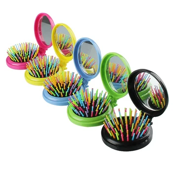 

1 Pc Girls Portable Mini Folding Comb Airbag Massage Round Travel Hair brush With Mirror Cute Pocket Round Hair Styling Tool