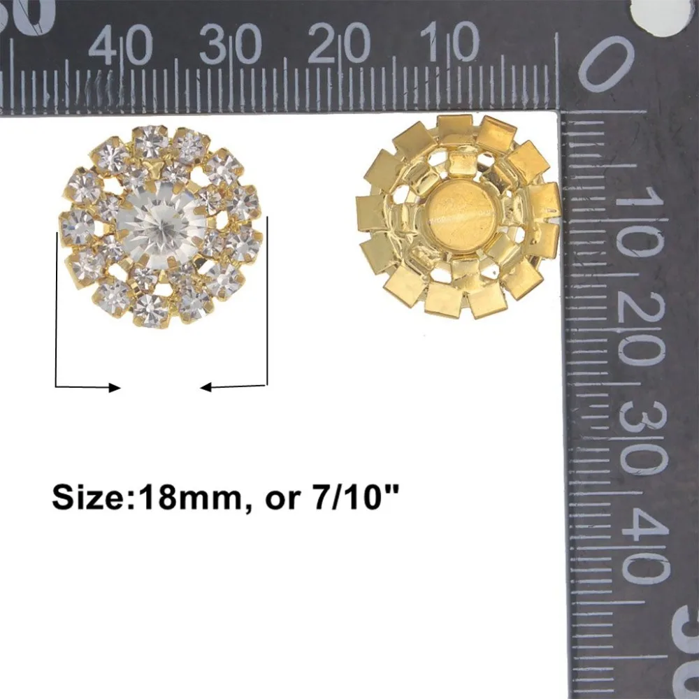 18mm Round Rhinestones Buttons Flatback Shank Button DIY Embellishment Hair Bow Interspersed Gem Decorative for Wedding Clothing