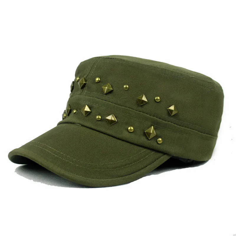 Punk Style Rivet Hats Military Cadet Cap Hip Hop Flat Hat Outdoor