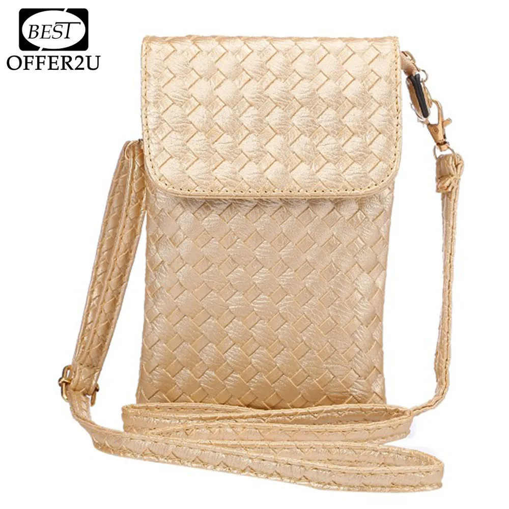 

Bestoffer2U PU Leather Case For iPhone 4 5 5S 6 6s 7 Plus 5.7" Below Women Girl Handbag Braided Weave Bag With Belt Zipper Cover