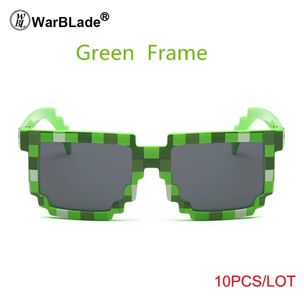 WarBLade 10 шт. модные детские очки меньшего размера солнцезащитные очки мозаика для мальчиков и девочек пиксельные очки новинка подарок для детей - Цвет линз: 10 green