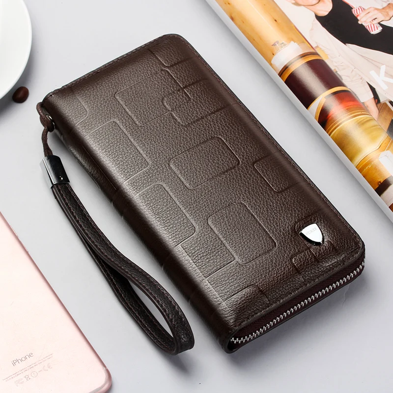 New Genuine Leather Multifunctional Long Wallet Cow Leather Zipper Money Clip Men's Simple Design Business Clutch Cellphone bag 3
