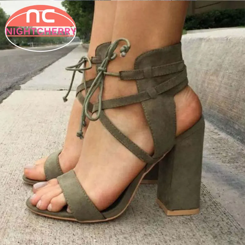 

NIGHTCHERRY New Women Sandals Lace Up Sexy Fashion Summer Shoes Women High Heels Sandals Party Roman Shoes Footwear Size 34-43