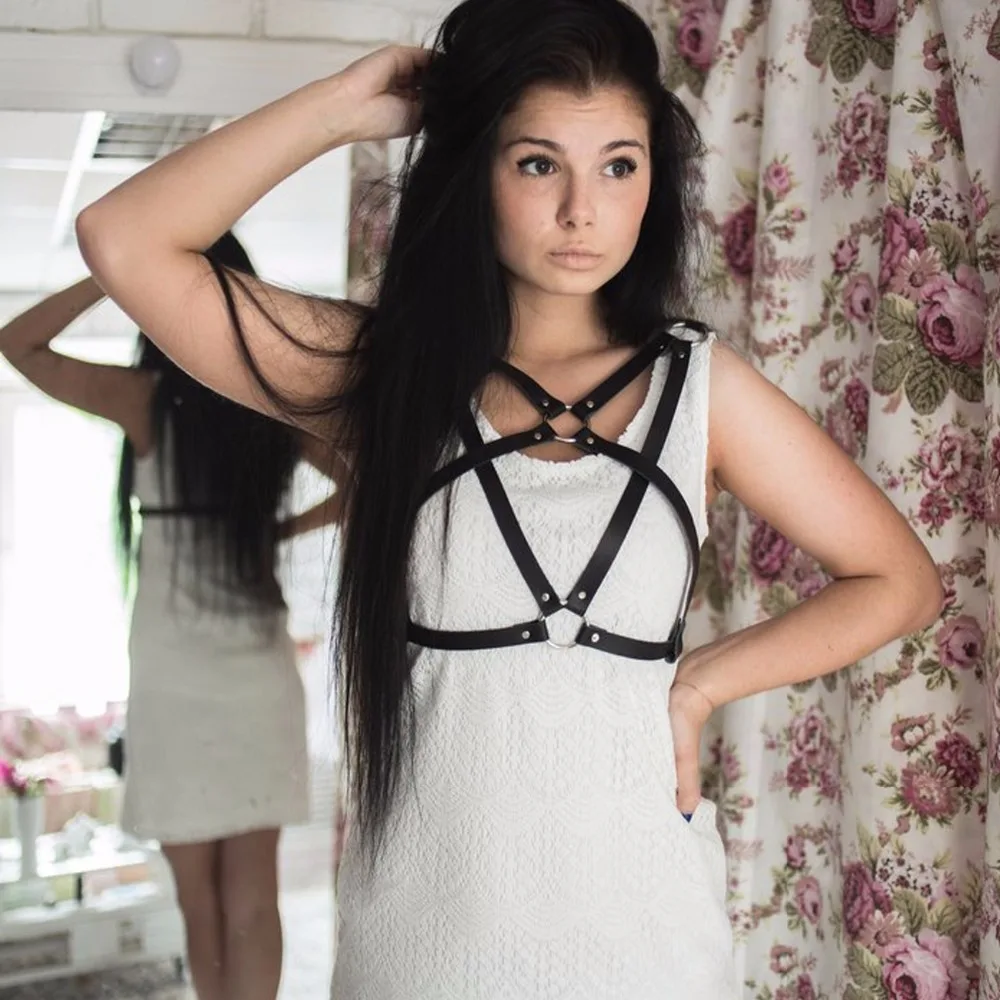 Women Girl Punk Gothic 100 Handcrafted Leather Harness Body Bondage