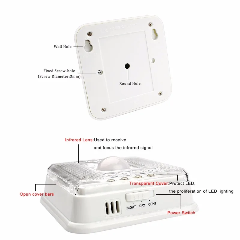 Wireless Infrared Sensors LED Lamp 3V 8Leds PIR Auto Sensor Motion Detector Led Bulb Energy Saving Cabinets Garage Night Light (3)