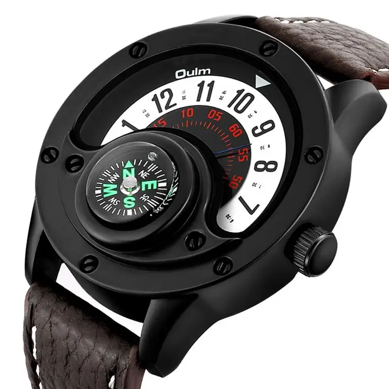 Fashion Men Watches Unique Creative Turntable Dial Compass Watch Male Clock Leather Strap Quartz Wrist Watches Relogio Masculino