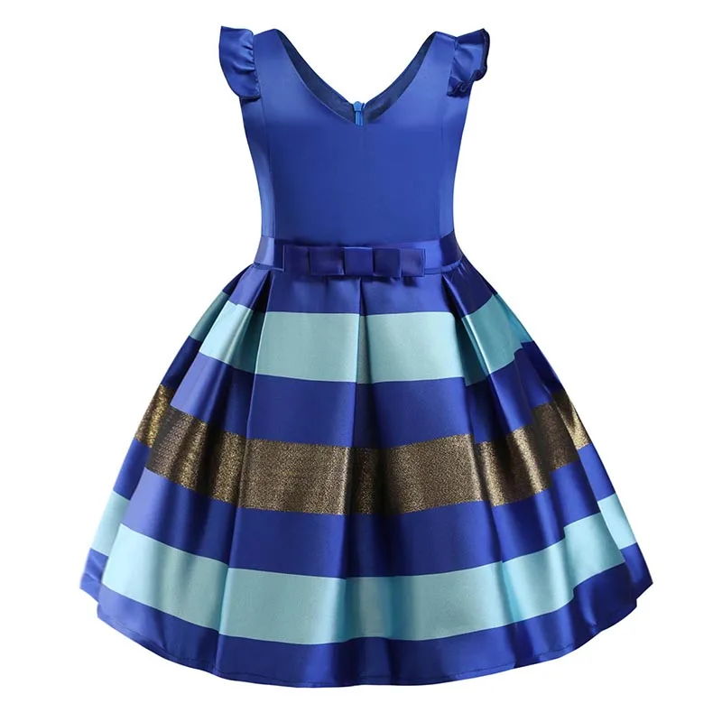 Детские платья для девочек, платья с цветочным рисунком для девочек, рождественское платье с одним плечом, платье принцессы на день рождения, свадебное платье с бантом - Цвет: Blue