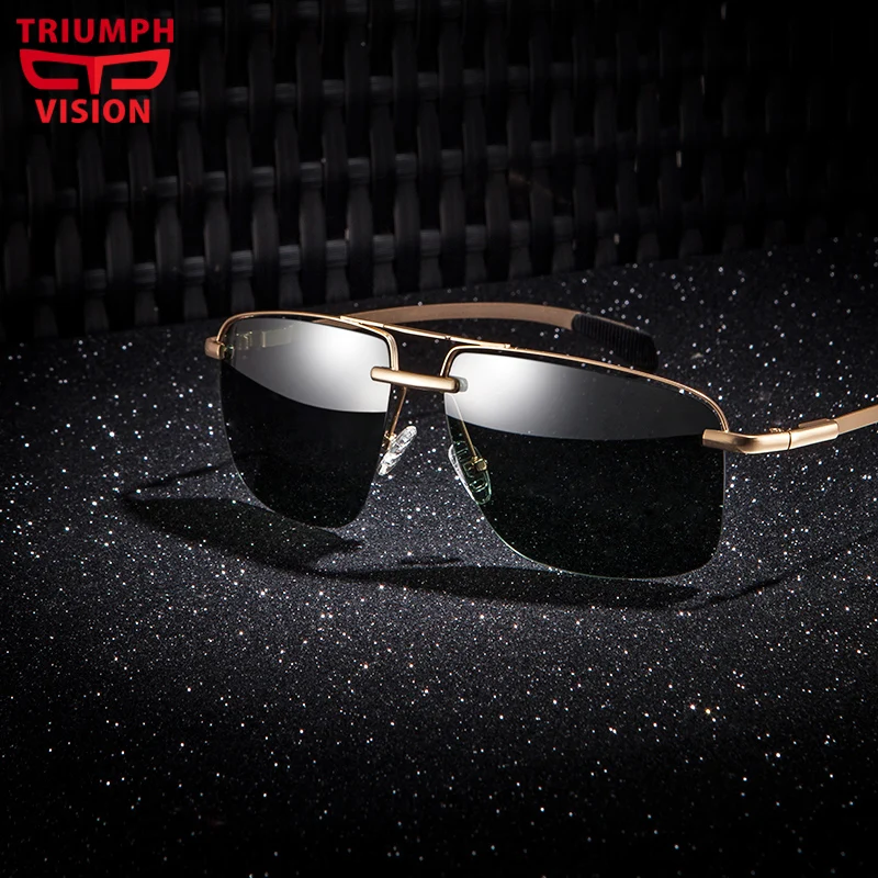 

TRIUMPH VISION Vintage Style Sun glasses for men Polarized Gold Frame Green Lens Sunglasses Eyewear Square Driver Cool Shades
