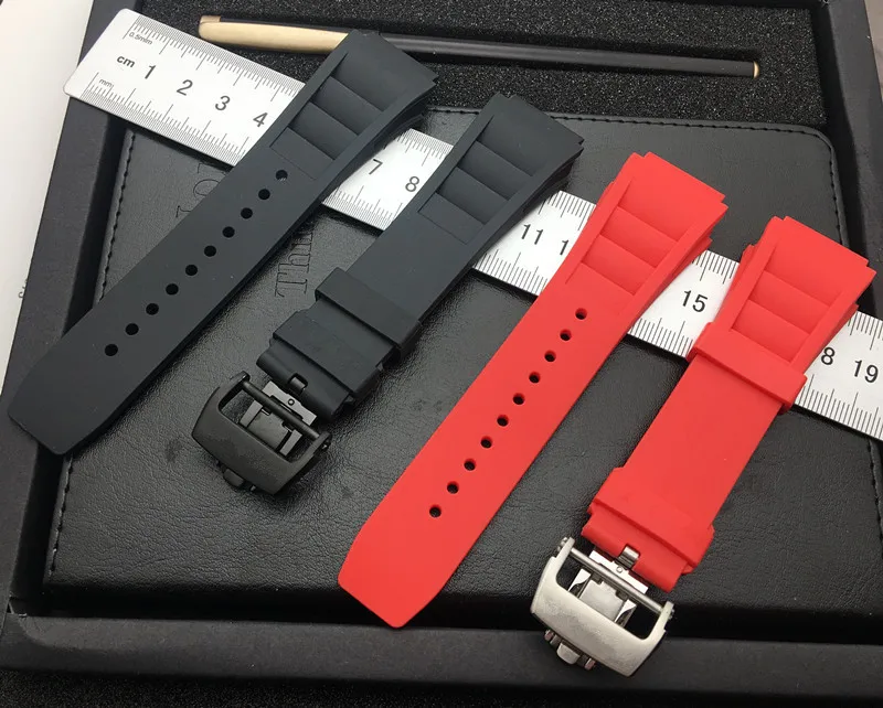 

Soft quality 25mm Nature Soft Silicone Rubber Watchband For Richard Watch Mille Strap band Bracelet buckle spring bar free tools