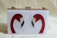 Shop frauen mode acryl tasche kette crossbody2 vögel flamingo tag cluth abendtasche