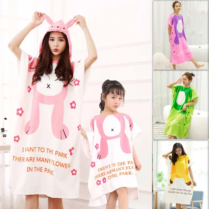 

Foldable Cotton Parent-child Bathrobe Mother Kid Bathrobes Cape Cloak Beach Towel Hooded Night-robe Change Clothes Bath Towels