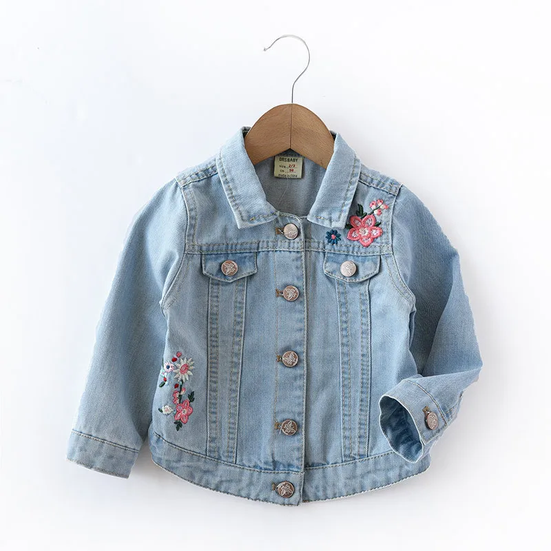  Baby Girls Denim Coats Vintage Jeans Jackets for Girl Toddler Denim Jackets Infant Jean Rose Flower